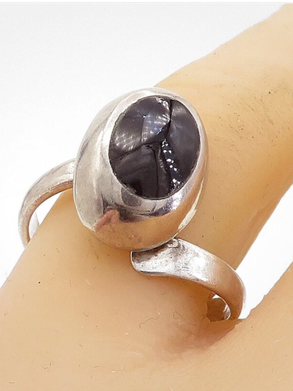 Vintage black onyx sterling silver modernist ring made in Mexico 925